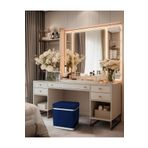 Gazzini Furniture Zengo Silver Twin Line Kare Puf Mavi Kumaş Dekoratif Makyaj Masası Pufu