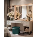 Gazzini Furniture Zengo Silver Twin Line Kare Puf Yeşil Kumaş Dekoratif Makyaj Masası Pufu