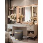 Gazzini Furniture Zerafet Gold Kaplama Luxery Puf Antrasit Babyface Kumaş Makyaj Koltuğu