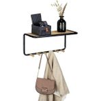 Gbmotion Bambu Ahşap & Metal Duvar Rafı – 6 Askılı, Çok Amaçlı Organizer, Askılık 58X26 cm
