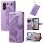 GBWQPLJV Kelebek Kabartmalı Manyetik Kapaklı Kılıf ZTE Blade A33s A54 BladeA54 Telefon Kılıfı ile Uyumlu Lüks Çoklu Kart Yuvalı Cüzdan Klipsli Telefon Kılıfı (Mor, Bıçak A54)