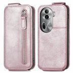 GBWQPLJV Manyetik Araba Braketi Moda Telefon Kılıfı Oppo Reno11 Pro Reno 11 (AB) Telefon Kılıfı Kapaklı Kart Yuvası Fermuarlı Cüzdan Klipsli Deri Kılıf (Gül Altın, Reno11 Pro (AB))