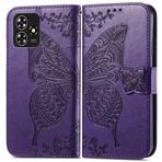 GBWQPLJV Moda Kelebek Çizilmeye Dayanıklı Telefon Kılıfı ZTE Blade A73 BladeA73 4G 5G Telefon Kılıfı Çok İşlevli Kapaklı Kart Yuvası Cüzdan Klipsli Muhafaza (Koyu Mor, Bıçak A73 4G)