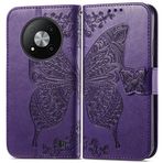 GBWQPLJV Moda Kelebek Çizilmeye Dayanıklı Telefon Kılıfı ZTE Blade A73 BladeA73 4G 5G Telefon Kılıfı Çok İşlevli Kapaklı Kart Yuvası Cüzdan Klipsli Muhafaza (Koyu Mor, Bıçak A73 5G)