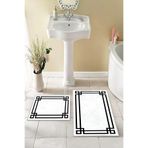 G&C HOME Dijital Baskılı Su Emici Beyaz Siyah Şeritli İkili Banyo Paspası (40/60cm -60x100cm)