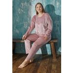 Gd Goldoremi 13208-4 Kadın Büyük Beden Kadife Uzun Kollu Pijama Takımı