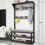 GDMDPTE Ayakkabı Banklı Endüstriyel Metal Elbise Askısı - 11 Kanca ve 2 Ayakkabı Raflı Modern Giriş Elbise Askısı, Montajı Kolay, 100 x 30 x 172 cm, Corr için İdeal