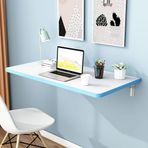 GDMDPTE Duvara Monte Katlanır Masa - Ev, Ofis, Mutfak, Çamaşırhane için Katlanır Kapılı Yer Tasarruflu Çalışma Tezgahı - Braketli Mavi Asma Masa (50 x 25 cm)