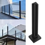GDMDPTE Havuz Veranda Siyah Cam Korkuluk Panelleri, 2 x 2 Paslanmaz Çelik Kare Çit, 10-12 mm Temperli Cam Braketler, Modern Dış Mekan Köşe Direkleri Kiti