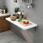 GDMDPTE Paslanmaz Çelik Braketli Katlanır Duvara Monte Ahşap Masa - Küçük Alanlar Ofisler, Yatak Odaları ve Restoranlar için Beyaz Yüzen Masa (90x30 cm/35,4x11,8 inç)