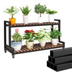 GDMDPTE Tekerlekli Metal ve Ahşap Bitki Standı - Saksı Bitkileri için Merdiven Rafı - İç Mekan/Dış Mekan Modern Bahçe Dekorasyonu - Nizer Ekranları