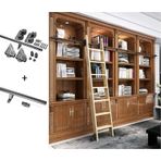 GDMDPTE Yuvarlak Borulu Hareketli Raylı Teleskopik Sürgülü Kitaplık Merdiveni Donanım Kiti, Frenli Zemin Tekerlekleri, 400 cm (13 ft), Komple Set