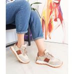 Gdt Ayakkabı Bej-Taba Renk Bağcıklı Düz Taban Kadın Sneakers - Bej - Taba