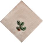 Ge Living Dekoratif Yılbaşı Kozalak Desenli Bej Keten Servis Peçetesi - 2 Adet - 45 x 45 cm