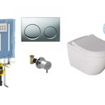 Geberit Alpha 8 cm Gömme Rezervuar + Buton + Valf + Dura Kanalsız Asma Klozet 5 Parça Beyaz Set