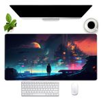 Gece Sahnesi Mouse Pad Masa Örtüsü, Çalışma Masası Büyük Fare Altlığı, Büyük Boy Masa Örtüsü, Kaymaz Tabanlı ve Dikişli Kenarlı Su Geçirmez Masa Pedi, Oyun Çalışması, Ev Ofis için (80 x 39,9 x 0,3 cm)