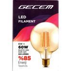Gecem G95 Amber 6W E-27 Fılament Rustik Led Ampul 2700K (Balon) 660Lm