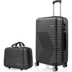 Gedox Dzc Kuzenler Avm Orta Boy ve Makyaj G&d Polo Suitcase Abs Lüx Valiz Seyahat Seti 2 Li - Siyah