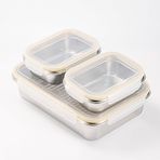 GEEJA 18/8 Paslanmaz Çelik Gıda Saklama Kapları, Yemek Hazırlama Öğle Yemeği Kutusu, Pişirme Tavası, İstiflenebilir Bento Kutusu, 3'lü Metal Set (1 Adet 80 oz + 2 Adet 21 oz)