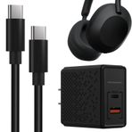 GEEKRIA-Geekria Type-C Hızlı Şarj Adaptörü ve Kablosu, Sony WH-1000XM5 1000XM4 1000XM3 XB910N XB900N CH710N CH510 Kulaklıklar, USB-C'den USB-C'ye Yedek Güç Şarj Kablosu (3 ft/100cm)