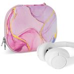 Geekria NOVA Kulaklık Kılıfı JBL TUNE 570BT, TUNE 750, Live 770NC, Live 650BTNC ile Uyumlu, Yedek Sert Kabuk Seyahat Taşıma Çantası, Kablo Saklama (Pembe Mermer), Pembe Mermer