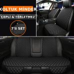 Geely Mk 2006–2012 Uyumlu 7 Parça Kapitone Araba Koltuk Kumaş Kumaş Siyah Beyaz - Kaymaz | Trobus - Siyah - Beyaz