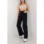 geenz manifacture Cante Kadın Siyah Likralı Yüksek Bel Bol Paça Kot Pantolon Palazzo Jeans