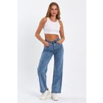 geenz manifacture Indiana 90's Kar Yıkama Mavi Likralı Süper Yüksek Bel Wide Leg Salaş Jeans Palazzo Pantolon