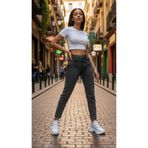 geenz manifacture Sky Likralı Esnek Kar Gri Mom Jeans Kot Pantolon