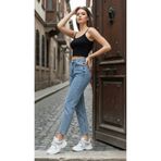 geenz manifacture Suzi Kar Mavi Likralı Esnek Mom Jean Pantolon