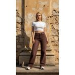 geenz manifacture Tint Kahverengi Wide Leg Kesik Paça Likrasız Palazzo Salaş Jeans Pantolon