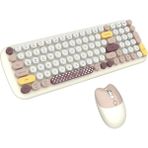 Geezer Kablosuz Klavye ve Mouse Set Renkli Sevimli 100 Tuşlu Pc Notebook Laptop Uyumlu Klavye ve Fare Ev Ofis Kullanımına Uygun Ingilizce Q Klavye - Kahverengi
