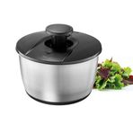 GEFU Salata kurutucu PUSH IT Ø 25 cm | paslanmaz çelik kase 5 l | itme mekanizması ve durdurma düğmesi | bulaşık makinesinde yıkanabilir | kaymaz silikon taban