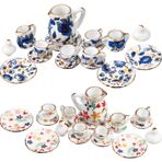 Geiserailie 2 Set 1:12 Oyuncak Evi Minyatür Porselen Çay Fincanı 30 Parça Mini Çiçek Desenli Altın Süslemeli Çaydanlık Bardak Tabağı Bebek Evi Mutfak Aksesuarları (Büyüleyici Stil)