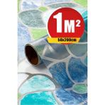 Gekkofix Mavi Çiçekli Cam Vitray Folyo Kendinden Yapışkanlı 0,45m x 1m - 45 cm - Renkli