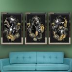 Geleneksel Kıyafetli Afrikalı Kadın-2 Temalı Aynalı Çerçeveli 3 lü Kanvas Tablo Seti 150x70 cm SETS0067