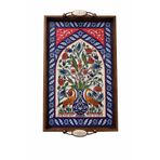 Geleneksel Kütahya Çini Desenli Ahşap Servis Tepsisi Anka, El Yapımı Seramik Yüzey, 42x27 cm, Dekoratif Sunum Tepsisi