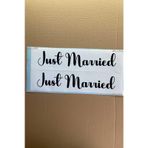 Gelin Arabası Plakalık Just Married Yazılı Siyah Üzeri Beyaz Yazı Kendinden Yapışkanlı