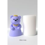 Gelin Ayıcık Mum Silikon Kalıp - Ayıcık Mum Kalıbı, Süsülü Gelin Ayıcık Mum Kalıbı 9 x 6 cm - Beyaz - Adet