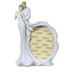 Gelin Damat Fotoğraf Çerçevesi, Beyaz Poliresin, El Boyaması, 32x21.5x11 cm, Dekoratif Biblo