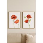Gelincik Abstract Çiçek - Gerçek Cama Baskı Gold Alüminyum Metal Çerçeveli 2'li Modern Tablo