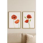 Gelincik Abstract Çiçek - Gerçek Cama Baskı Gold Alüminyum Metal Çerçeveli 2'li Modern Tablo