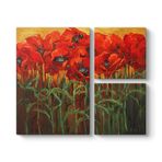 Gelincik Çiçeği Tarlası Tablosu 88 x 73-3 Parçalı