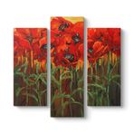 Gelincik Çiçeği Tarlası Tablosu 96 x 90-3 Parçalı