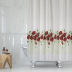 Gelincik Desen Kırmızı Banyo Perdesi-Tek Kanat Duş Perdesi, 180x200 Cm C Halkalı Küvet Perdesi