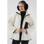 Gelirr 55446 Fermuarlı Oversize Peluş Ceket Mont - D. Siyah - 42