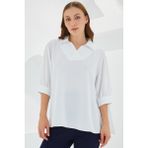 Gelirr Beyaz Gömlek Yaka Saten Bluz 0493 - 02A-Beyaz - 36