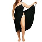 Gellmall Sarong Wrap büyük beden bikini örtüsü taşıyıcı sırtı açık bez bez plaj havlusu tatil uzun plaj elbisesi havlu pareos M-5XL, Siyah, M