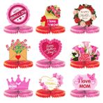 Geluode Happy Mother's Day parti dekorasyonları bal peteği masa başlıkları, I Love Mom kağıt çiçek pembe petek süsleri dekorasyonlar masa levhası Topper kadınlar için doğum günü anneler günü parti malzemeleri