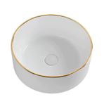 Gemi Lavabo Vanity Elegant Wit Banyo Yuvarlak Tezgah Üstü Porselen Seramik Yıkama Havzası Otel Dolabı İçin Açılır Drenaj ve Altın Kenarlı De,